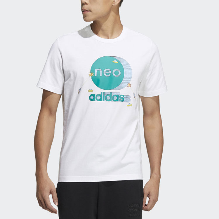 adidas neo Sw Arc Contrasting Colors Logo Pattern Round Neck Short Sleeve White HC9694