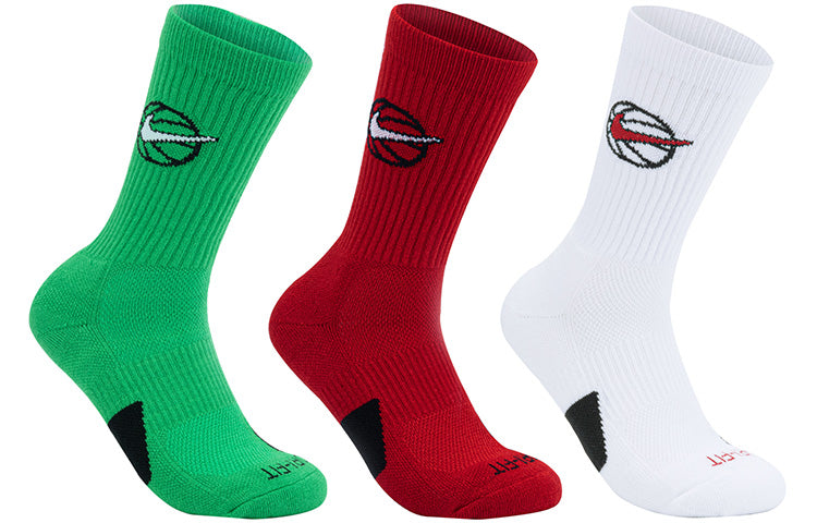 Nike SS22 Everyday Crew Basketball logo Sports Quick Dry Mid Tops Socks Couple Style 3 Pairs White Red Green DA2123-909