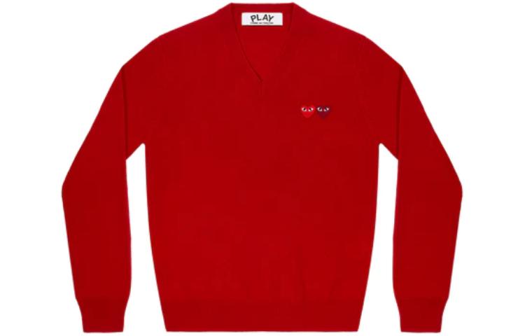 COMME des GARCONS PLAY V-Neck Pullover Double Emblem 'Red' AZ-N056-051-5