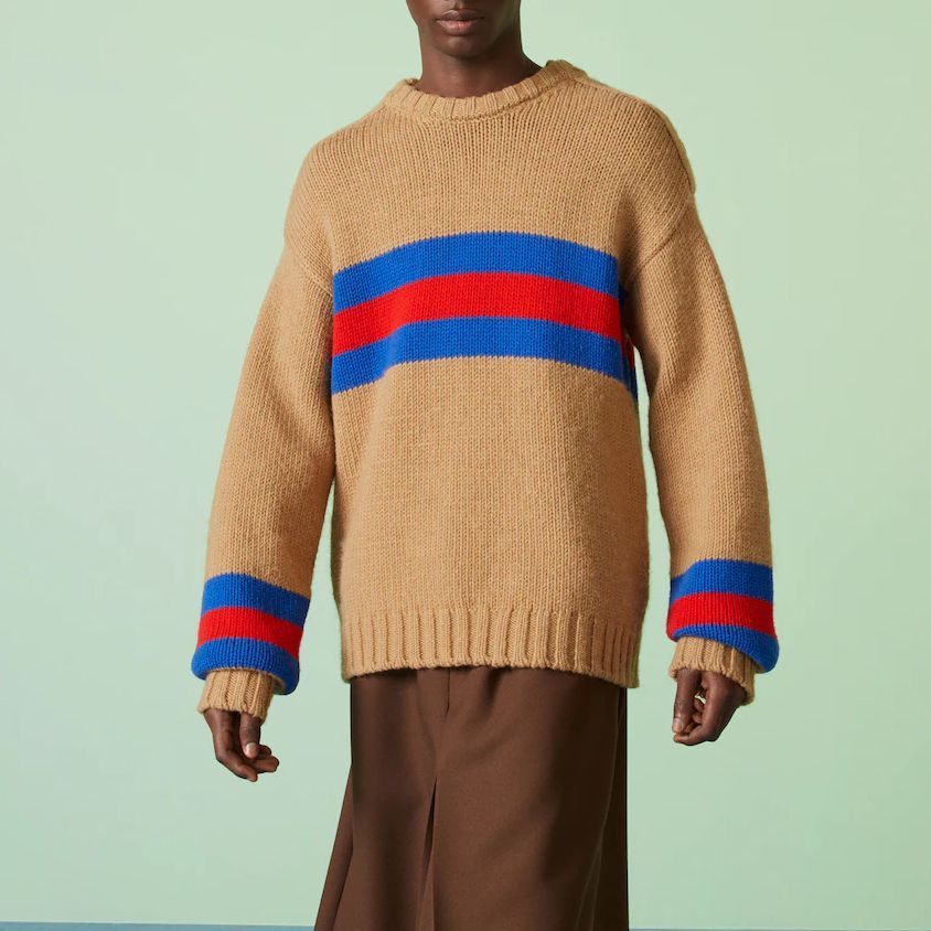 Gucci Wool Mohair Sweater With Web Intarsia 'Camel' 750841-XKDF2-2032