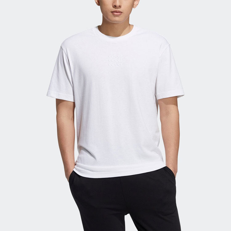 adidas neo Embroidered Logo Solid Color Sports Round Neck Short Sleeve White H14209