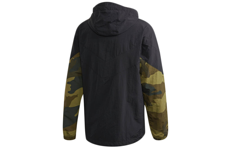 adidas originals Camo Wb Camouflage Splicing Sports hooded Windbreaker Jacket Black FM3359
