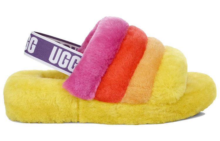 (WMNS) UGG Fluff Yeah Slide Slipper Rainbow Yellow 1097169-PRYW