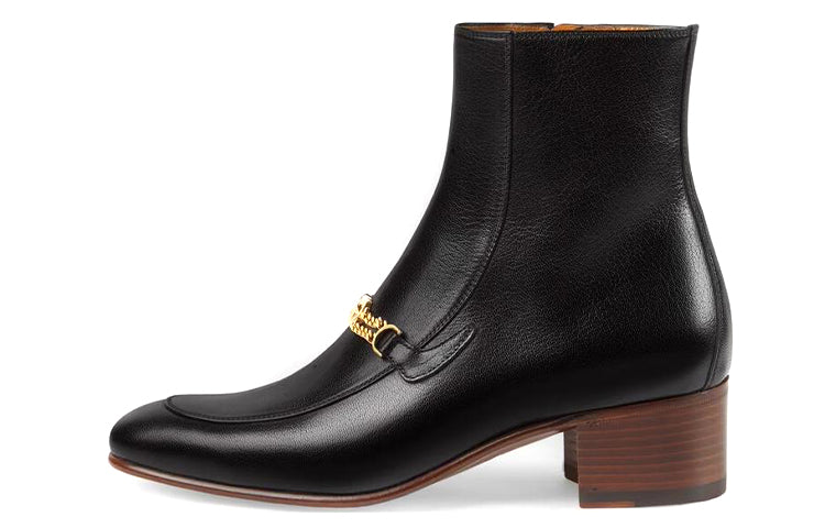 (WMNS) Gucci Leather Boots with Interlocking G chains 'Black' 648697-D3V00-1000