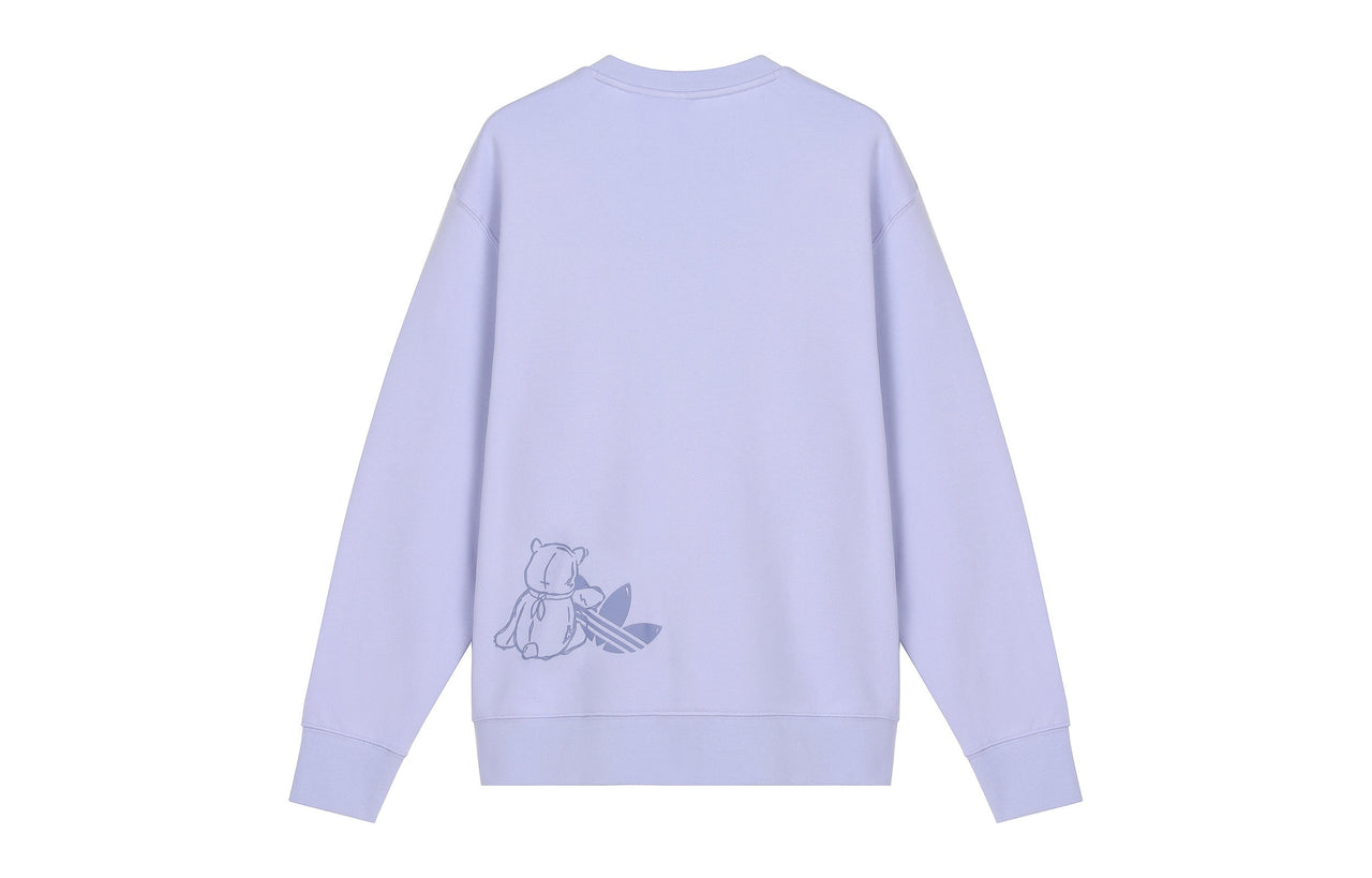 Men's adidas originals Bear Printing Sports Round Neck Pullover Light Purple HJ7824
