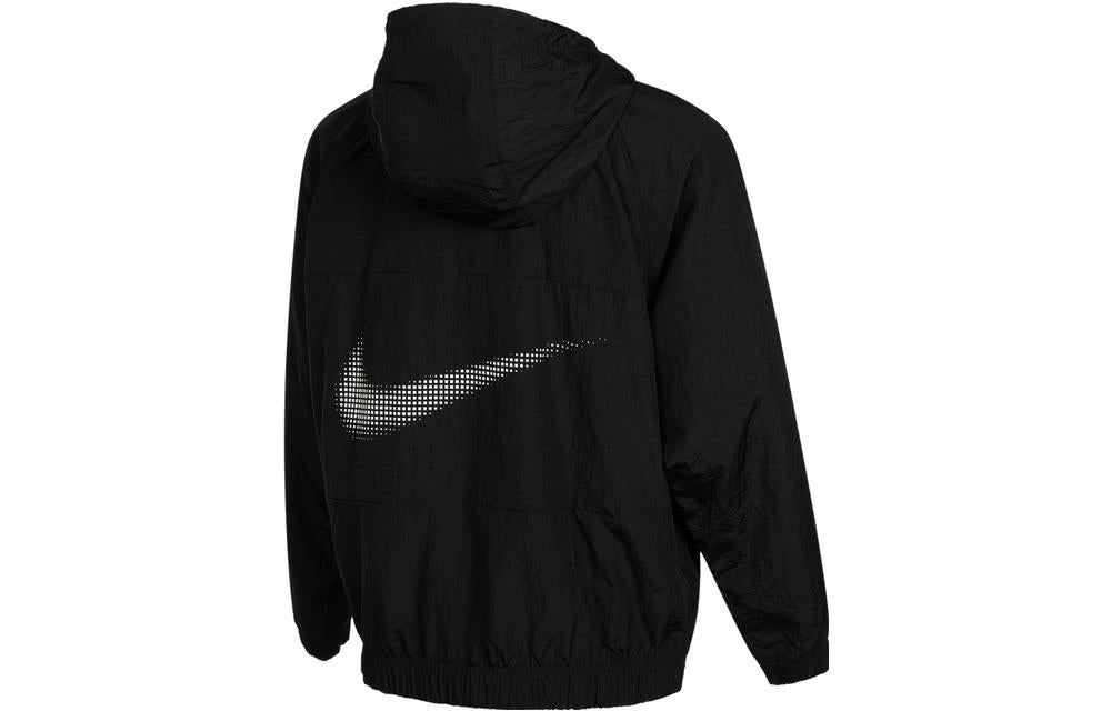 Men's Nike Alphabet Logo Printing Woven Hooded Jacket Autumn Black DX6311-010