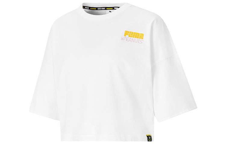 (WMNS) PUMA x PEANUTS Embroidery Logo Crewneck Short Loose Short Sleeve White 531158-02