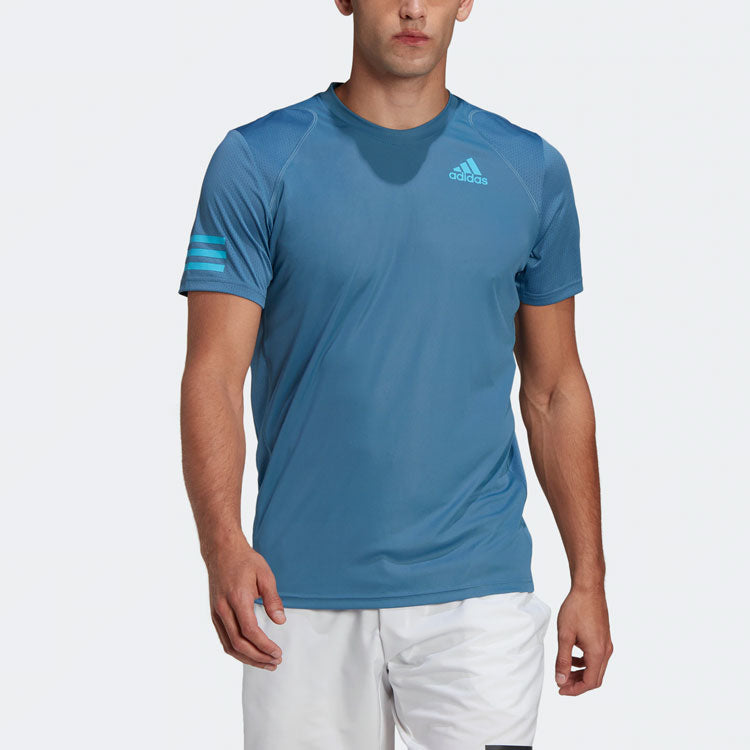 Men's adidas Casual Breathable Solid Color Tennis Sports Short Sleeve Blue T-Shirt HB8033
