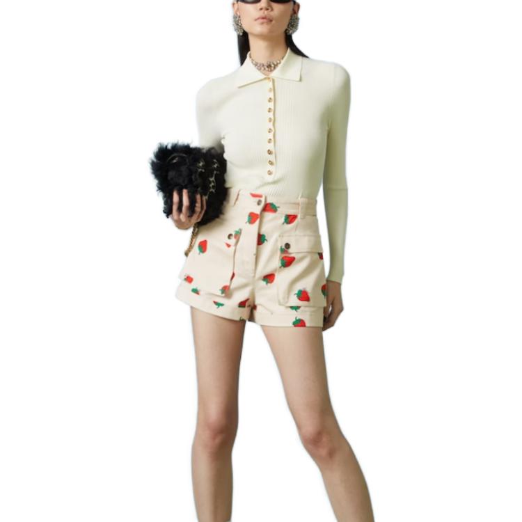 (WMNS) Gucci Strawberry Print Cotton Twill Shorts 'Ivory' 753327-XDCNK-9118