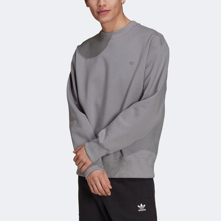 Men's adidas originals C Crew Logo Micro Mark Solid Color Round Neck Pullover Casual Gray H09175