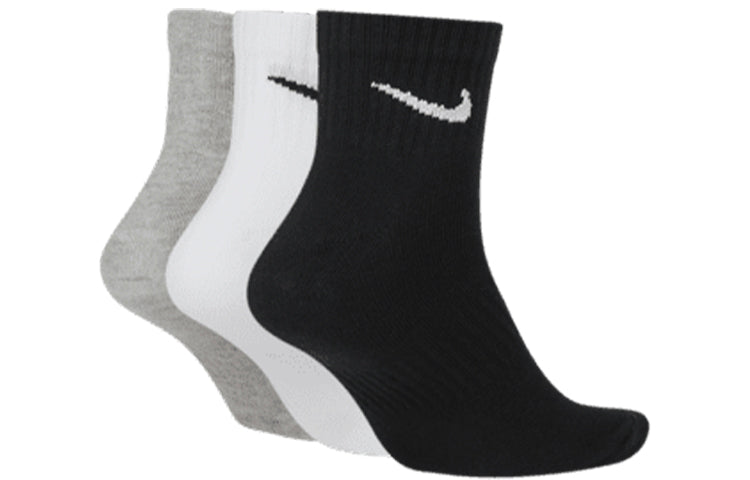 Men's Nike Solid Color Logo Casual Sports Training Mid Tops Socks 3 Pairs Gray / White / Black SX7677-901