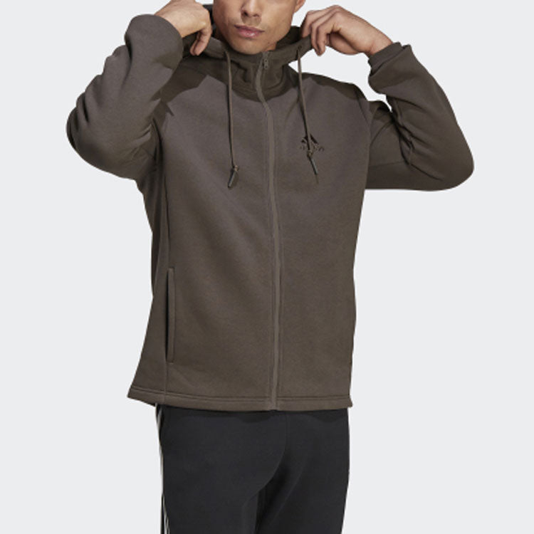 adidas Solid Color Sports Hooded Jacket Brown HU0296