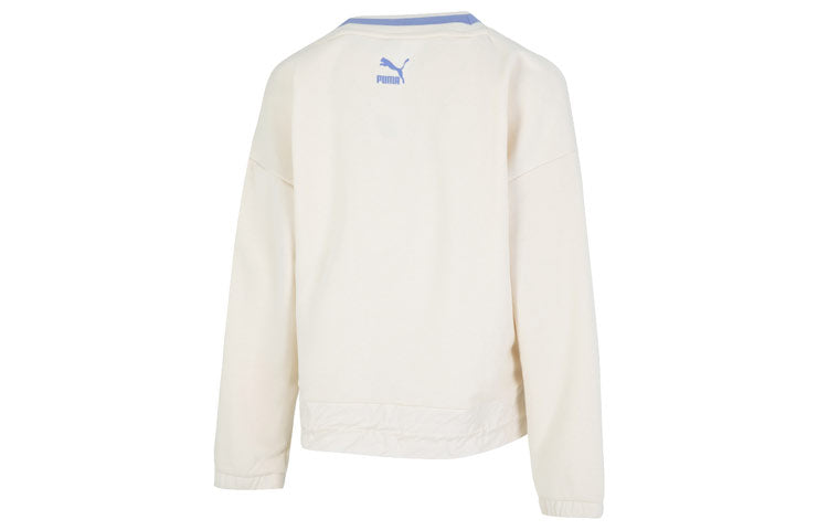 (WMNS) PUMA Logo V neck Sweatshirt 'White' 537524-65