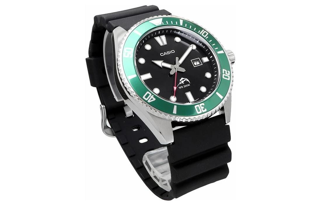 Men's CASIO Series 200m Waterproof Stainless Steel Black Dial Luminous Quartz Watch Mens Green Analog MDV-106B-1A3VCF