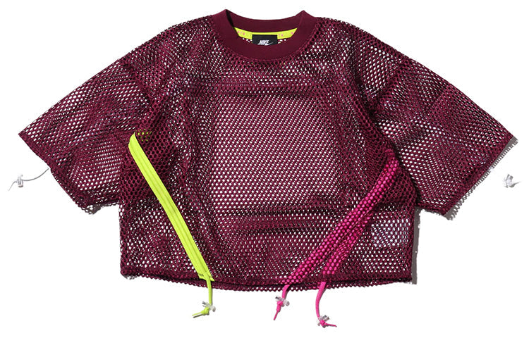 (WMNS) Nike Sportswear Mesh Drawstring Sports Short Sleeve 'Red' AR3034-609
