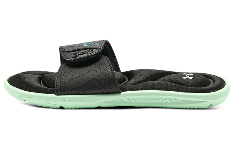 (WMNS) Under Armour Ignite 4 Graphic Strap Slide 'Black Aqua Foam' 3024453-001