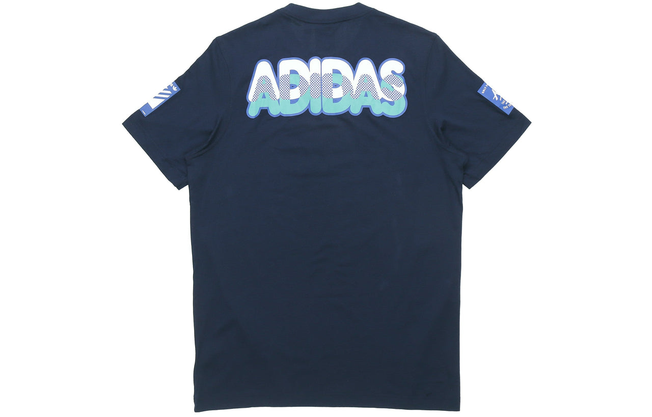 adidas originals Race Tee Logo Printing Round Neck Short Sleeve Navy Blue DV2072