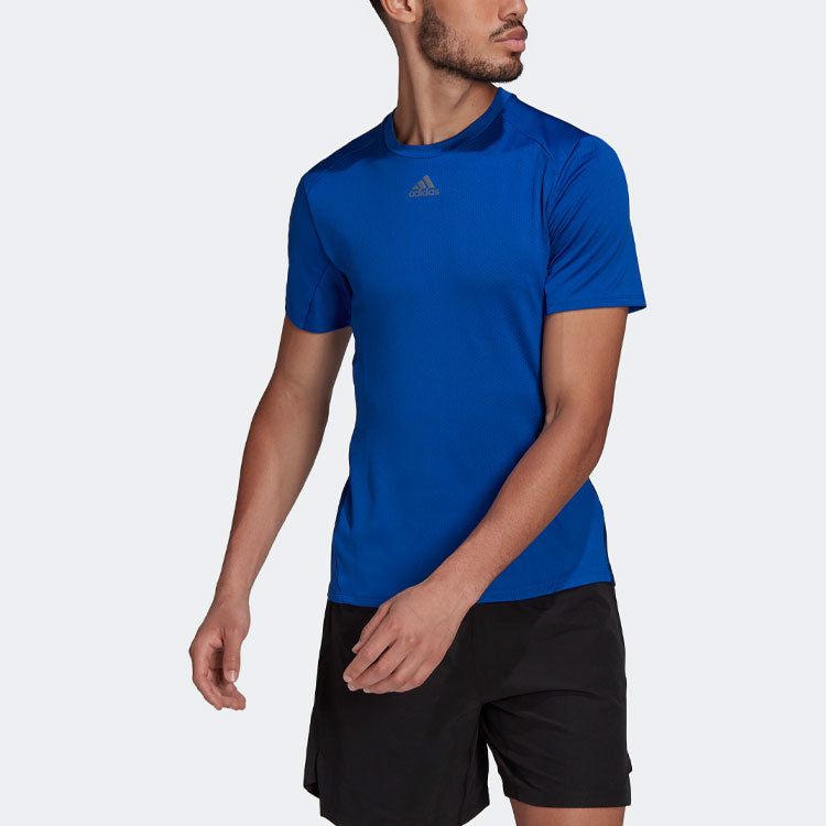 Men's adidas Solid Color Logo Alphabet Sports Gym Short Sleeve Blue T-Shirt HP1934