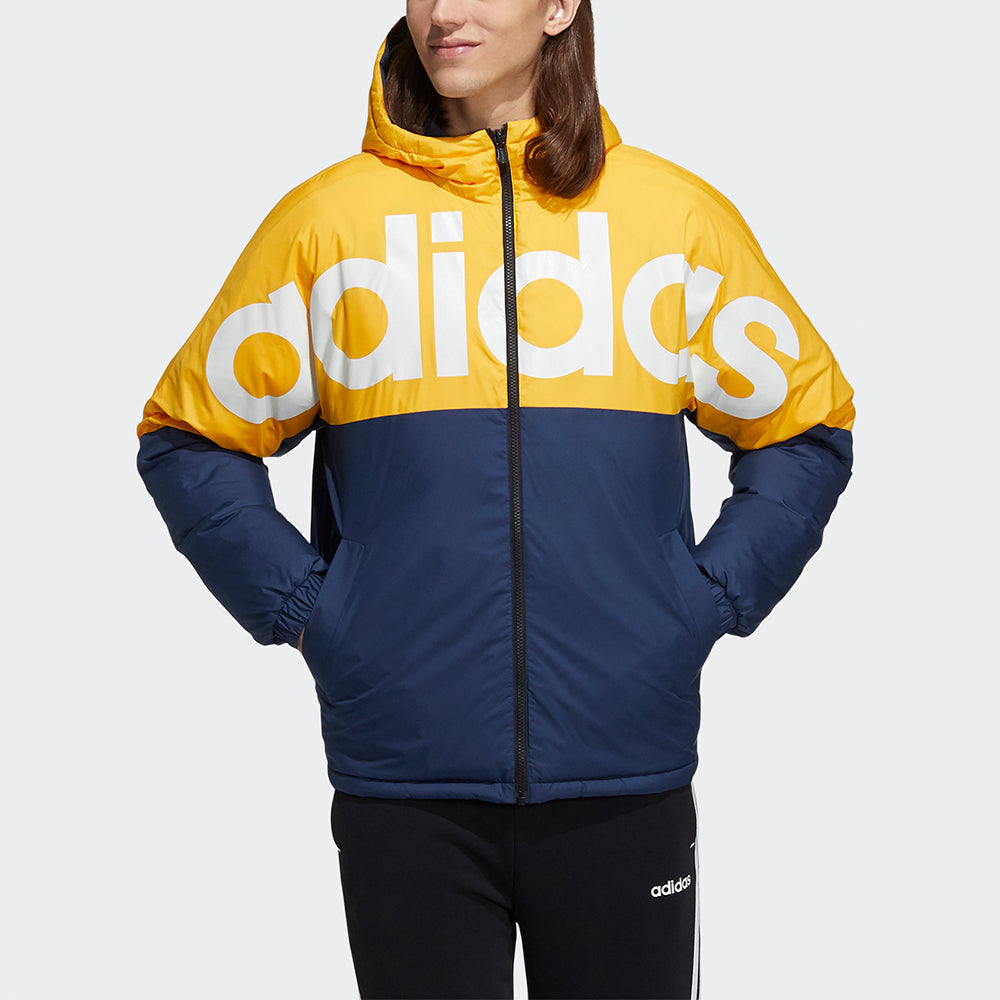 adidas neo M Dwn Rev Jkt Colorblock Large Logo Sports Stay Warm Reversible hooded down Jacket Gold Color H45285