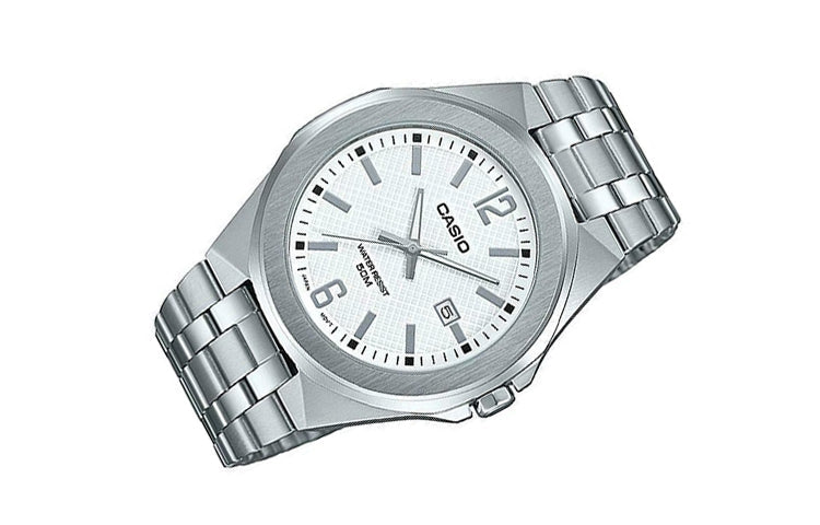 CASIO Waterproof Stainless Steel Strap Mens White Analog MTP-E158D-7A