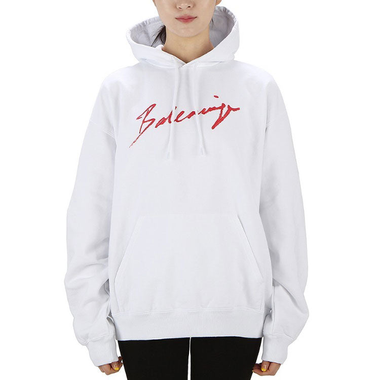(WMNS) Balenciaga SS21 Classic Logo hooded Long Sleeves Hoodie White 583222TFV649783