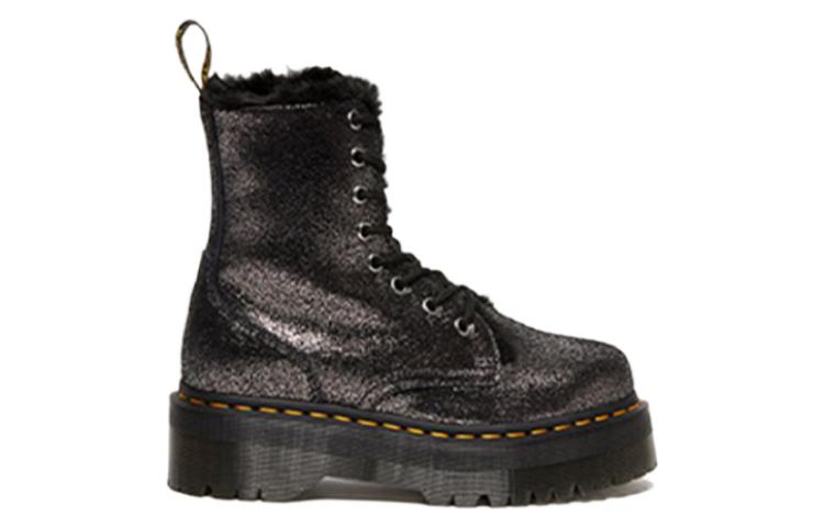 (WMNS) Dr. Martens Jadon Faux Fur-Lined Metallic Leather Platform Boots 'Black' 27955012