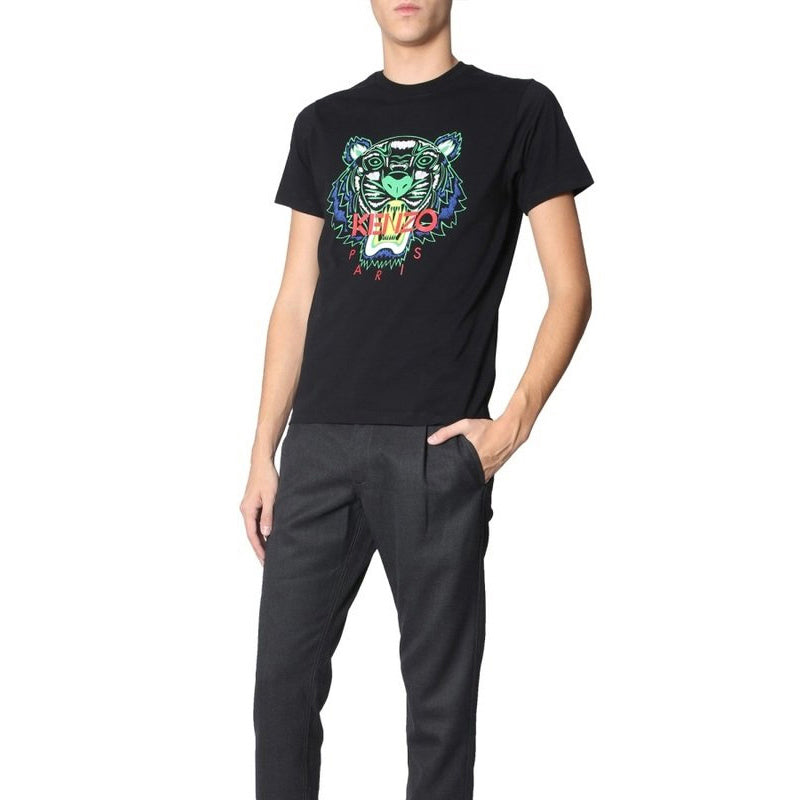 Men's KENZO Tiger Head Printing Pattern Round Neck Short Sleeve Black F955TS0504YA-99