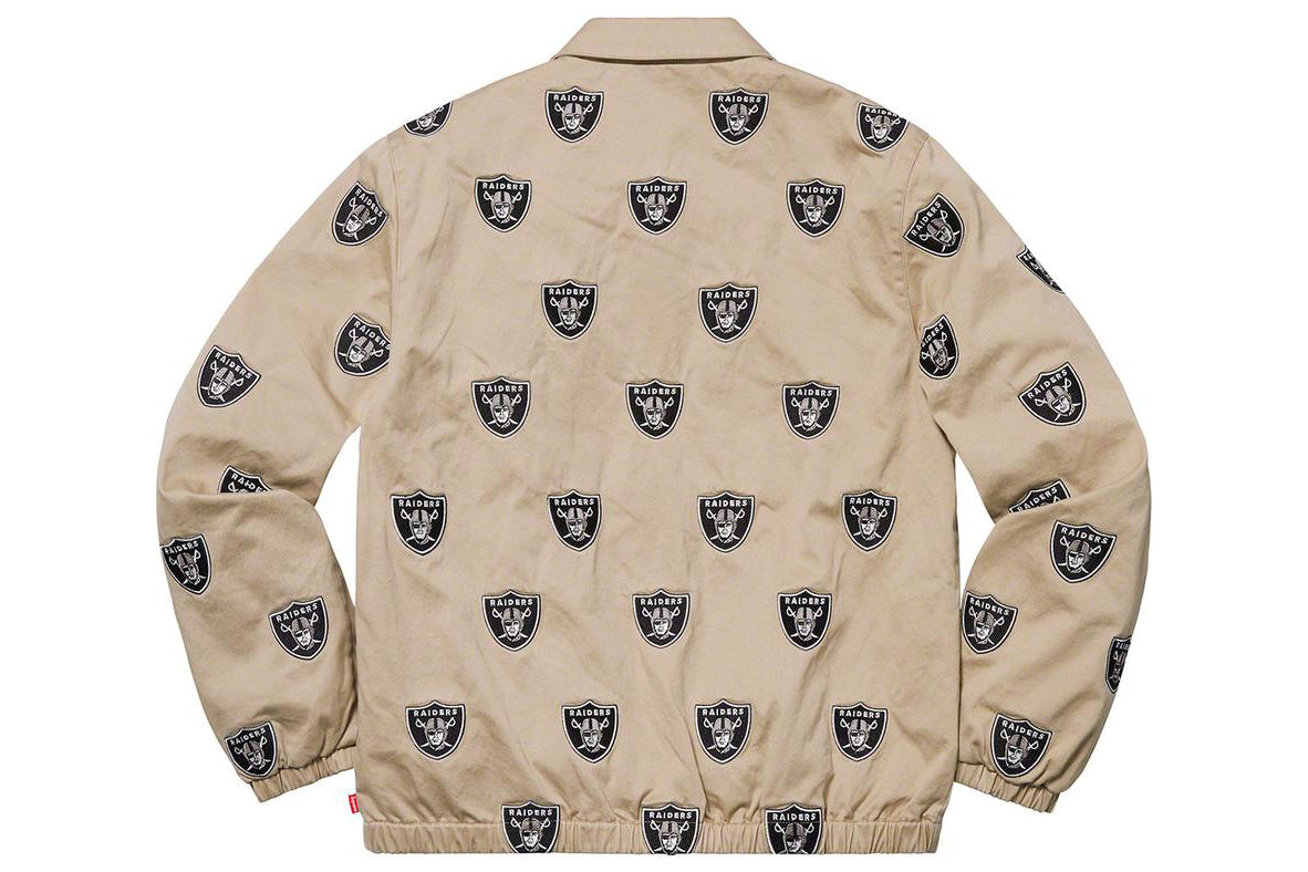 Supreme SS19 x NFL x Raiders x 47 Embroidered Harrington Jacket Crossover Full Print logo Unisex Khaki SUP-SS19-864
