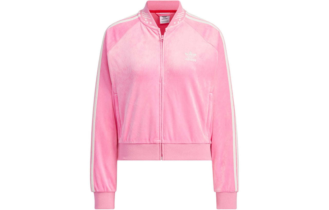 (WMNS) adidas Originals Velour SST Track Suit Track Top Asia Sizing 'Pink' IX4223
