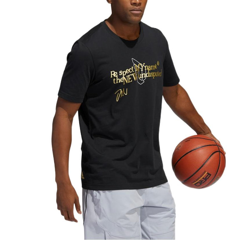Men's adidas Casual Alphabet Solid Color Sports Short Sleeve Black T-Shirt HB5453