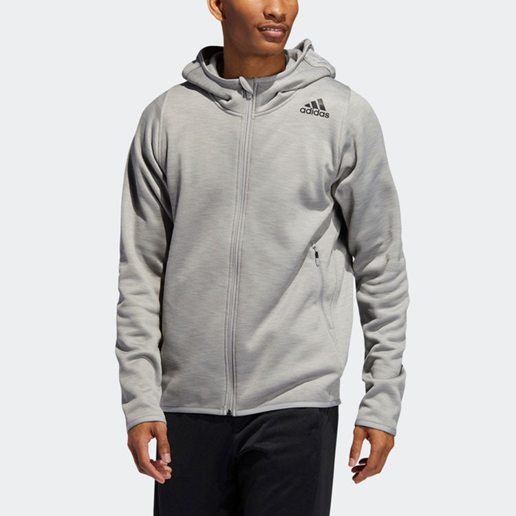 adidas M Clima Hoodie Sports Training Fleece Lined Hooded Jacket Gray FP6678