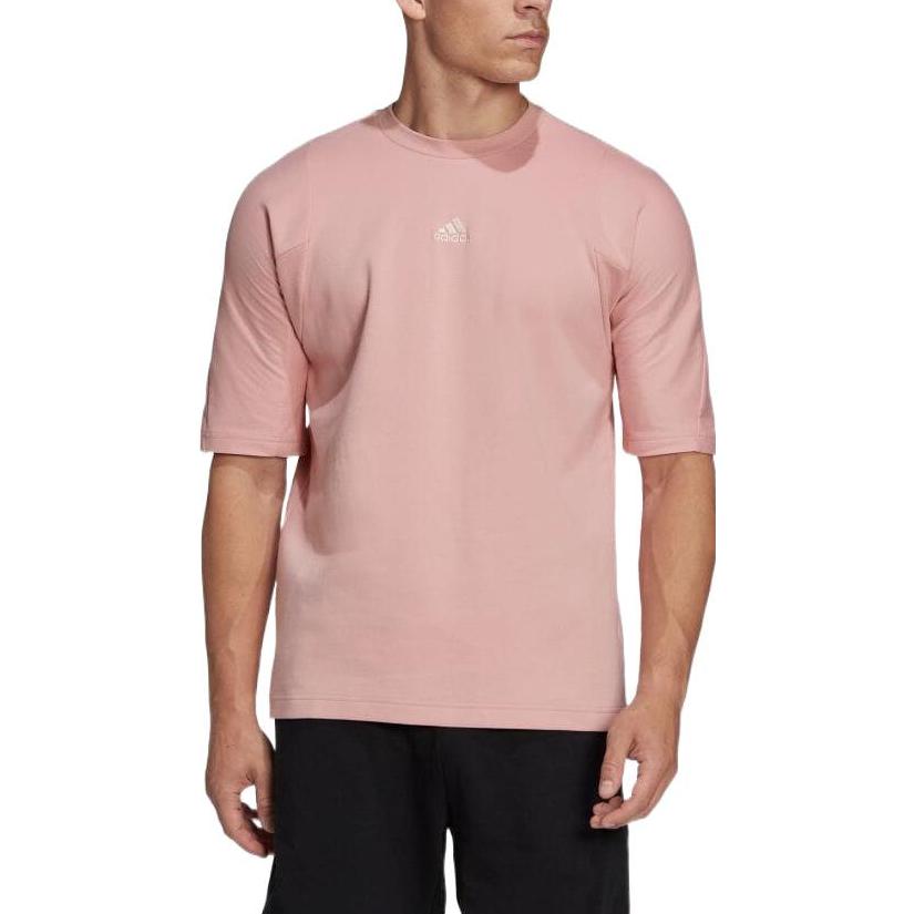 Men's adidas Solid Color Logo Printing Casual Round Neck Short Sleeve Japanese Version Pale Pink T-Shirt HB6598