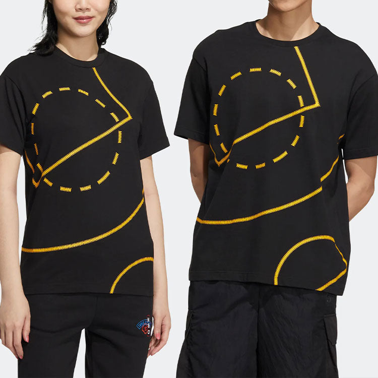 adidas neo Geometry Pattern Printing Round Neck Short Sleeve Unisex Black T-Shirt HM9999