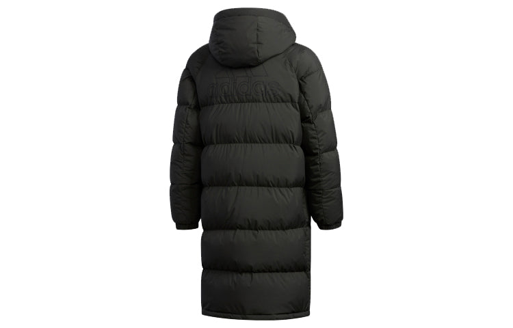 adidas Puffy Long Down Stay Warm Outdoor Sports hooded down Jacket Black EH4008