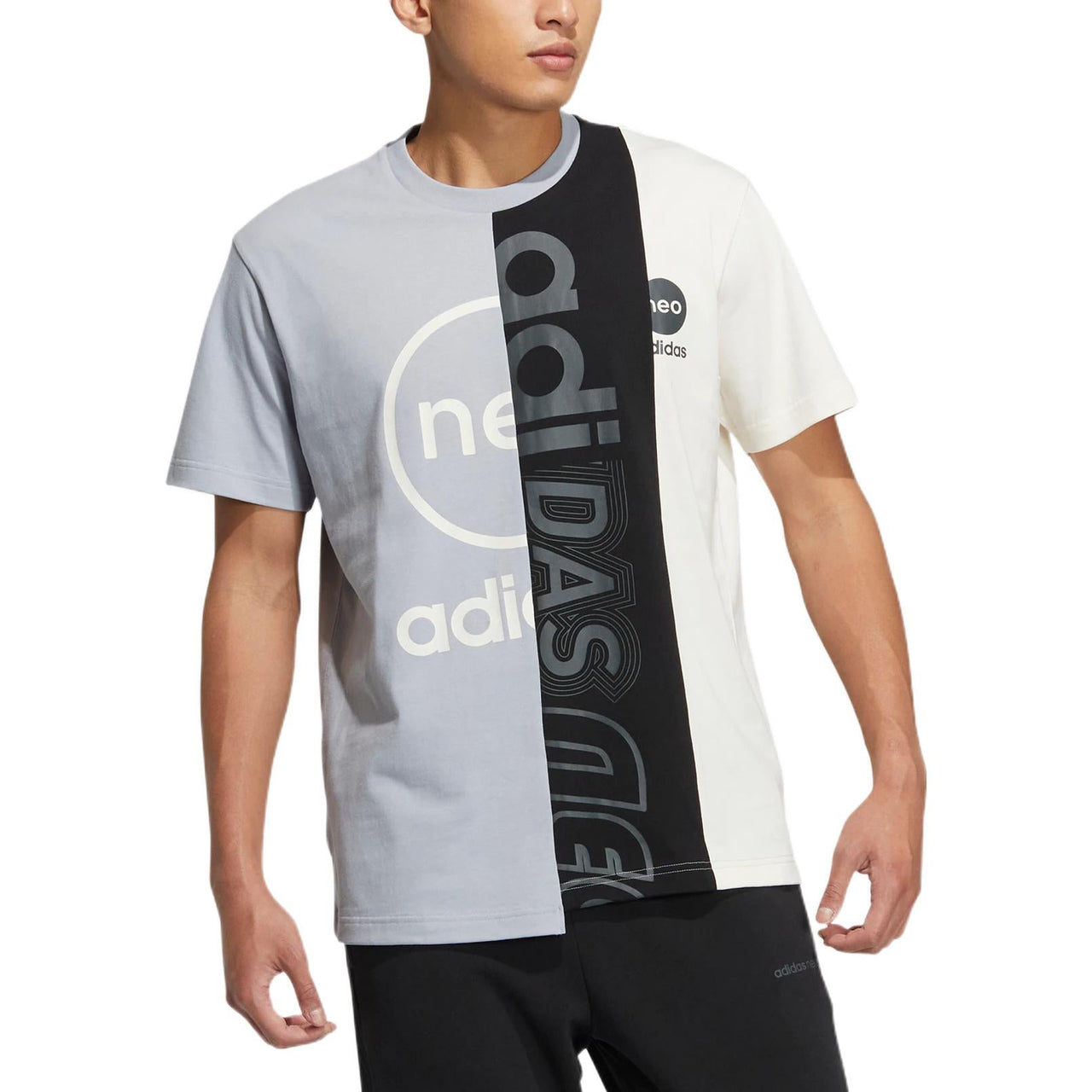 adidas neo M Brand Tee 2 Colorblock Alphabet Printing Sports Short Sleeve Gray HS6923