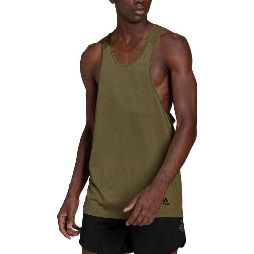 Men's adidas Solid Color Straight Round Neck Sports Olive Green Vest HC4436