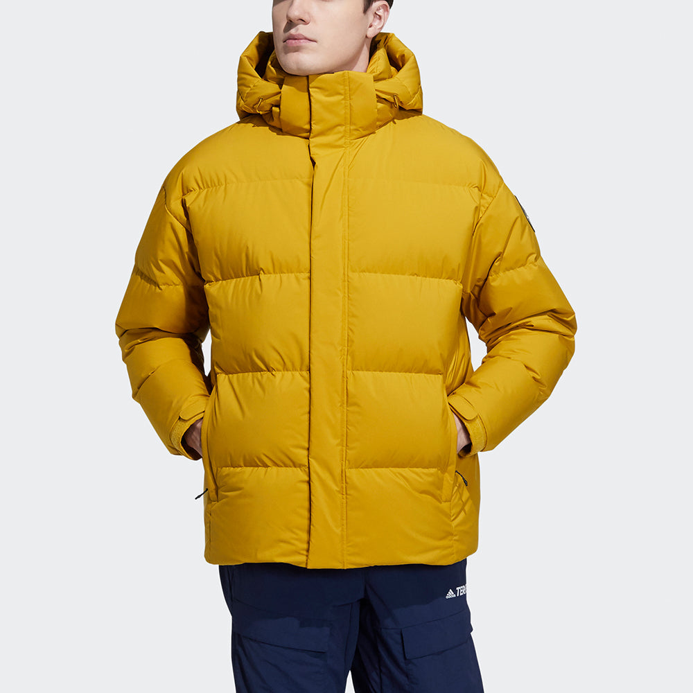 adidas Gd Puffy Jkt Outdoor Sports Stay Warm hooded down Jacket Gold Color H23075