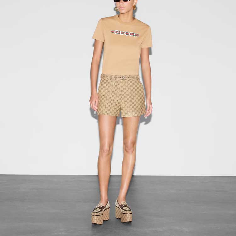 (WMNS) Gucci Cotton Jersey T-Shirt With Print 'Beige' 787299-XJGNW-2293