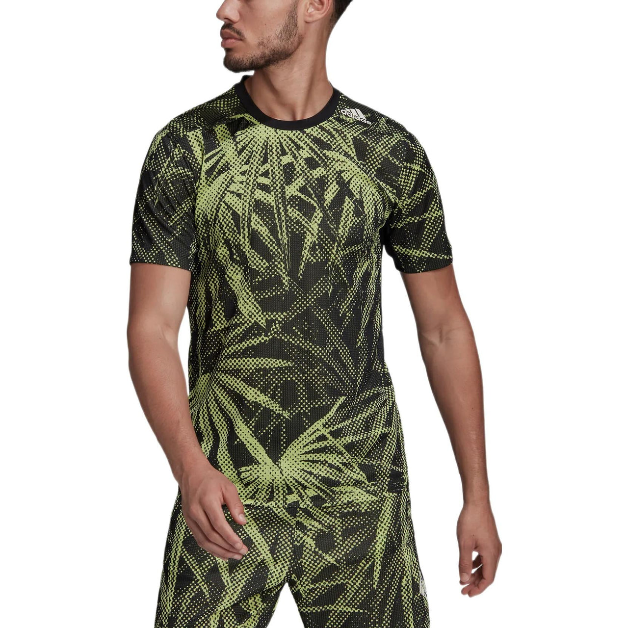 Men's adidas Casual Breathable Printing Sports Gym Short Sleeve Green T-Shirt HC4207