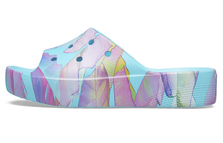 (WMNS) Crocs Classic Platform Palm Print Slide 'Blue Multi-Color' 208607-4NQ