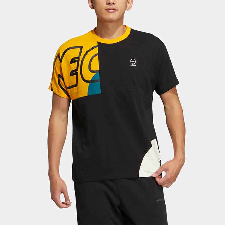 adidas neo M Brand Tee 2 Contrasting Colors Alphabet Printing Sports Short Sleeve Black HS8825