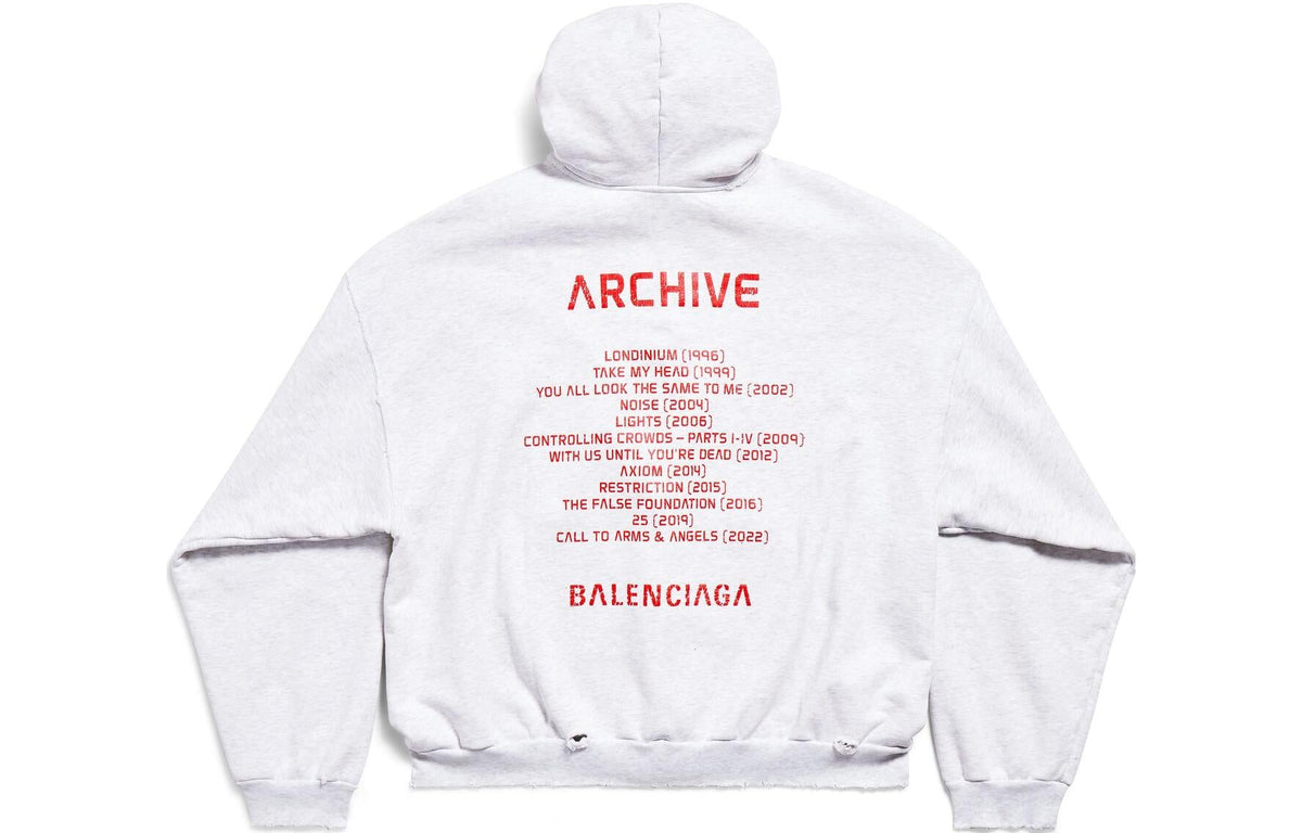 Balenciaga Music Archive Series Connected Zip Up Medium Fit Hoodie 'Light Grey Red' 744457TQVA61561