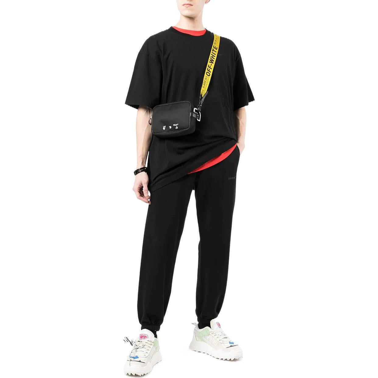 Men's Off-White SS22 Back Logo Printing Bundle Feet Sports Pants/Trousers/Joggers Black OMCH030C99FLE0031010