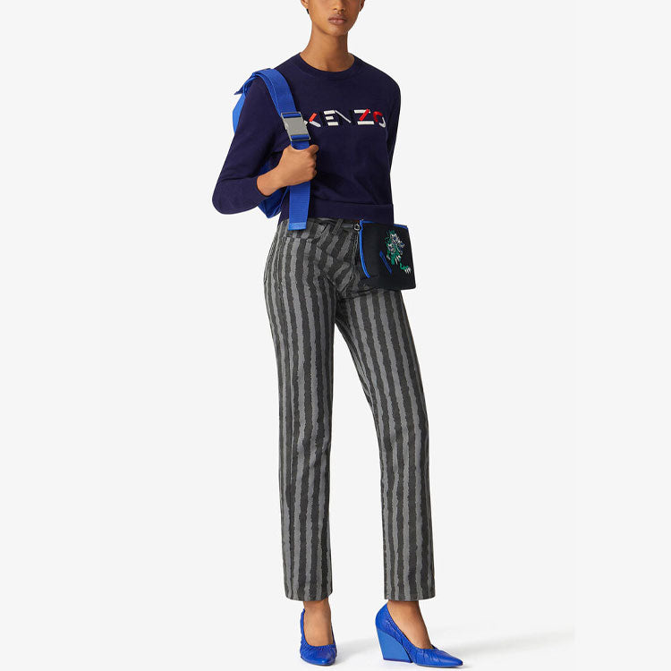 (WMNS) KENZO SS21 Embroidery Logo Swea Blue FB52PU5413LA-76