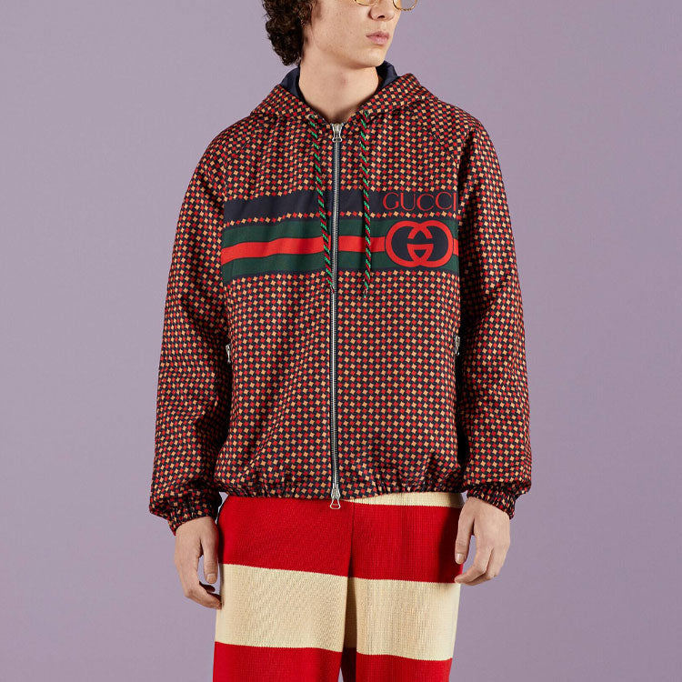 Gucci Geometric Houndstooth Canvas Jacket 'Blue Red Green' 714810-ZAKY3-4310