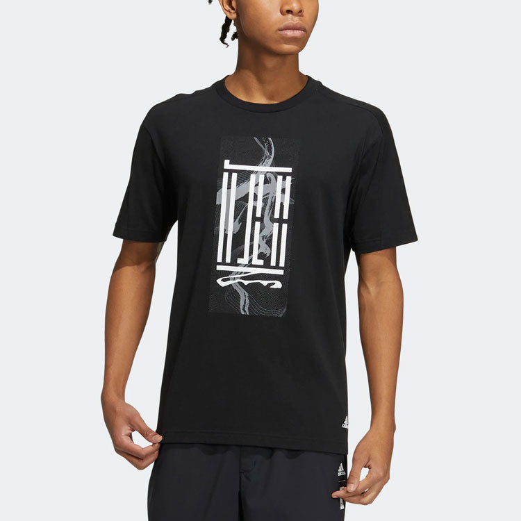 adidas WJ GFX LOGO Sports Round Neck Pullover Short Sleeve Black HI6858