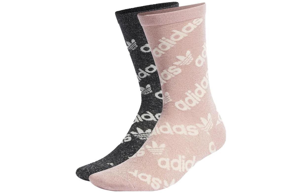 adidas originals Logo Crew Socks 2 Pairs 'Black Pink' HM2283