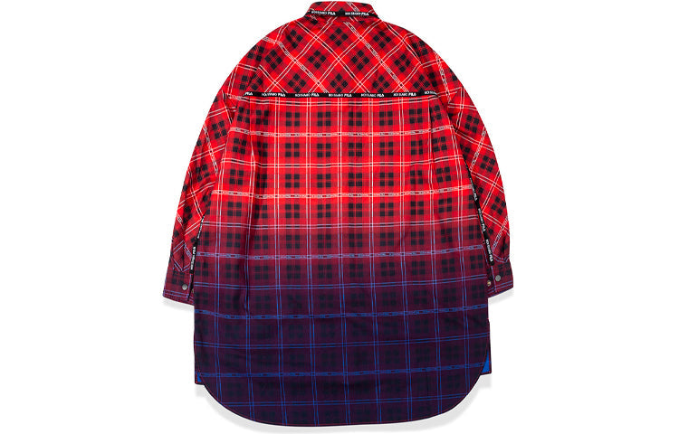 (WMNS) Fila Gradient Plaid Contrasting Colors Pocket Woven Long Sleeves Shirt Red T11W031403F-RD
