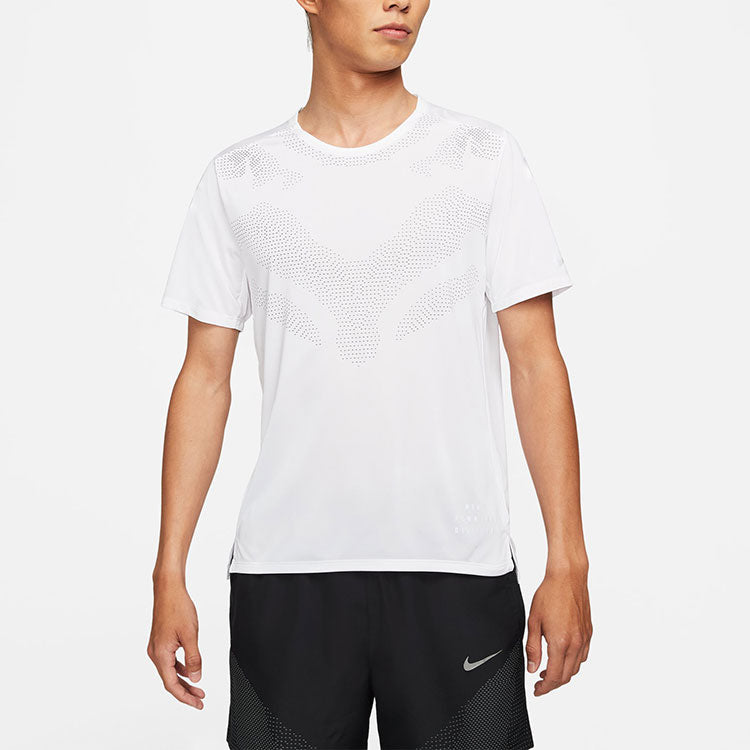 Nike Dri-fit Run Division Rise 365 Solid Color Round Neck Reflective Short Sleeve White DD6046-100