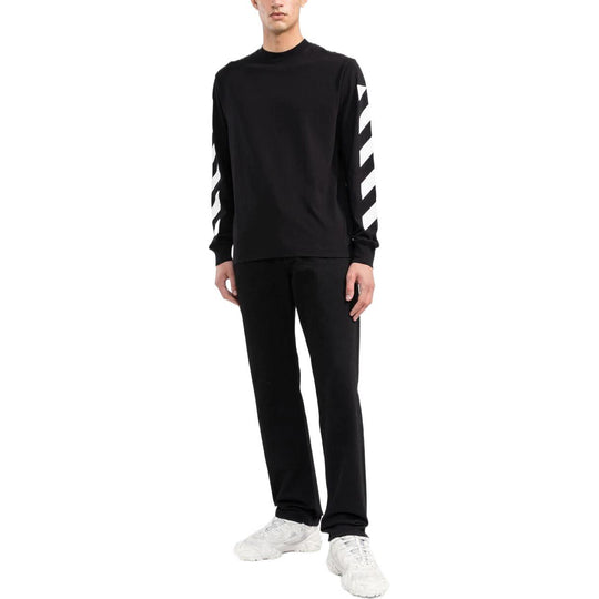 Off-White FW22 Arrow Stripe Printing Round Neck Pullover Long Sleeves Version Black OMAB064C99JER0101001